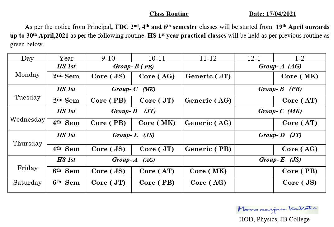 New Class Routine