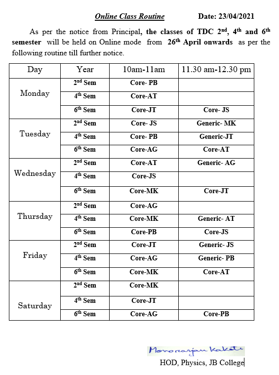 Online Class Routine